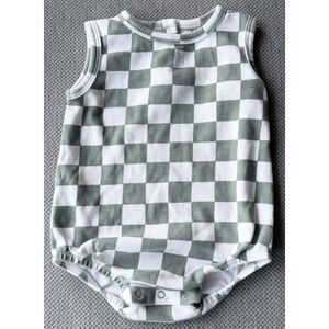 SIXX Organic Cotton Checkered Bubble Romper 12-18M Green Neutral Baby One Piece